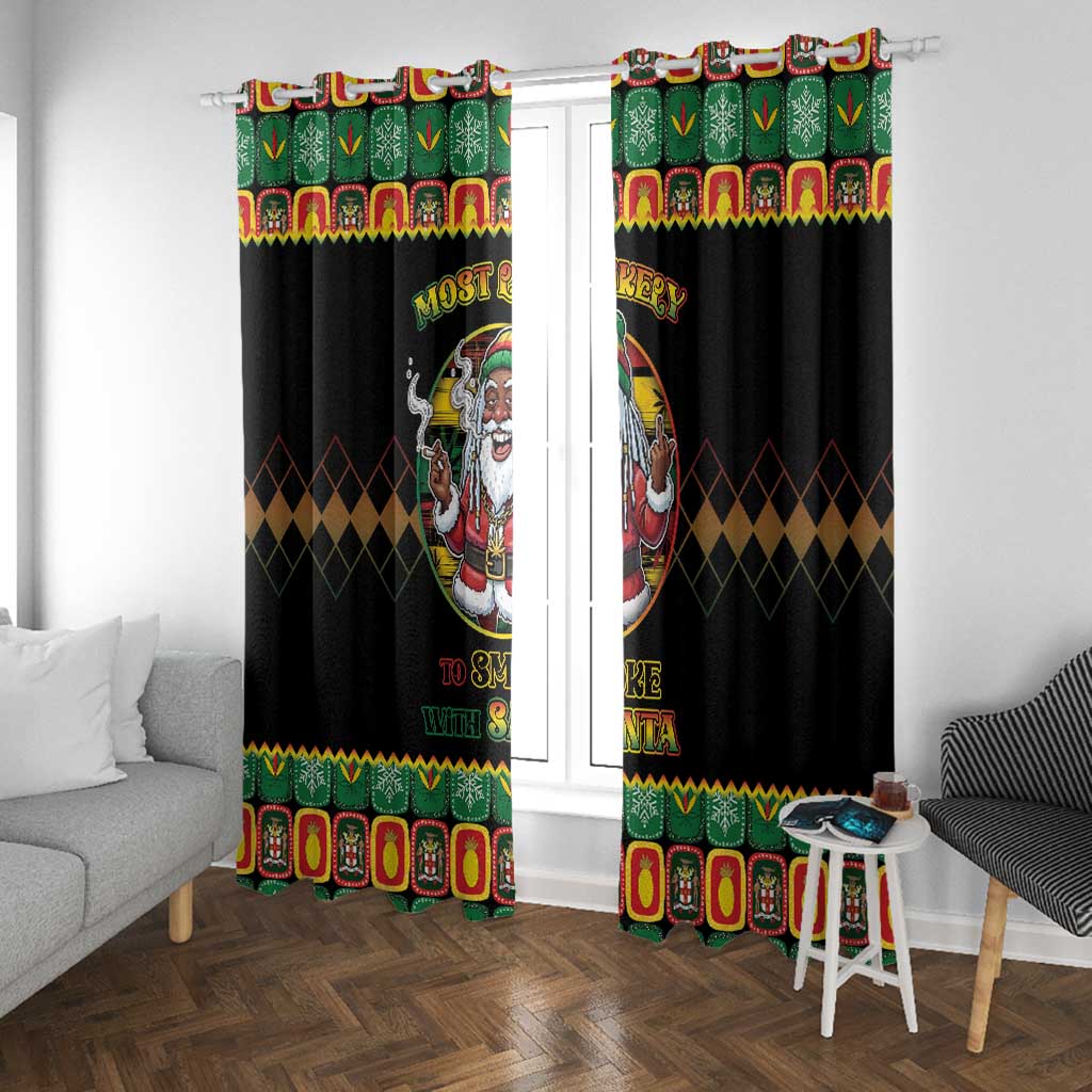 Afro-Jamaicans Christmas Window Curtain Most Likely To Smoke With Santa - African Pride
