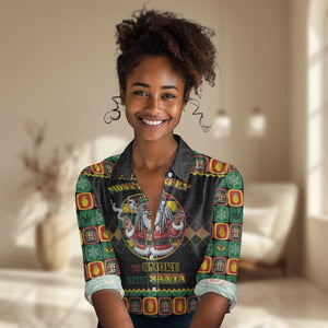 Afro-Jamaicans Christmas Women Casual Shirt Most Likely To Smoke With Santa - African Pride