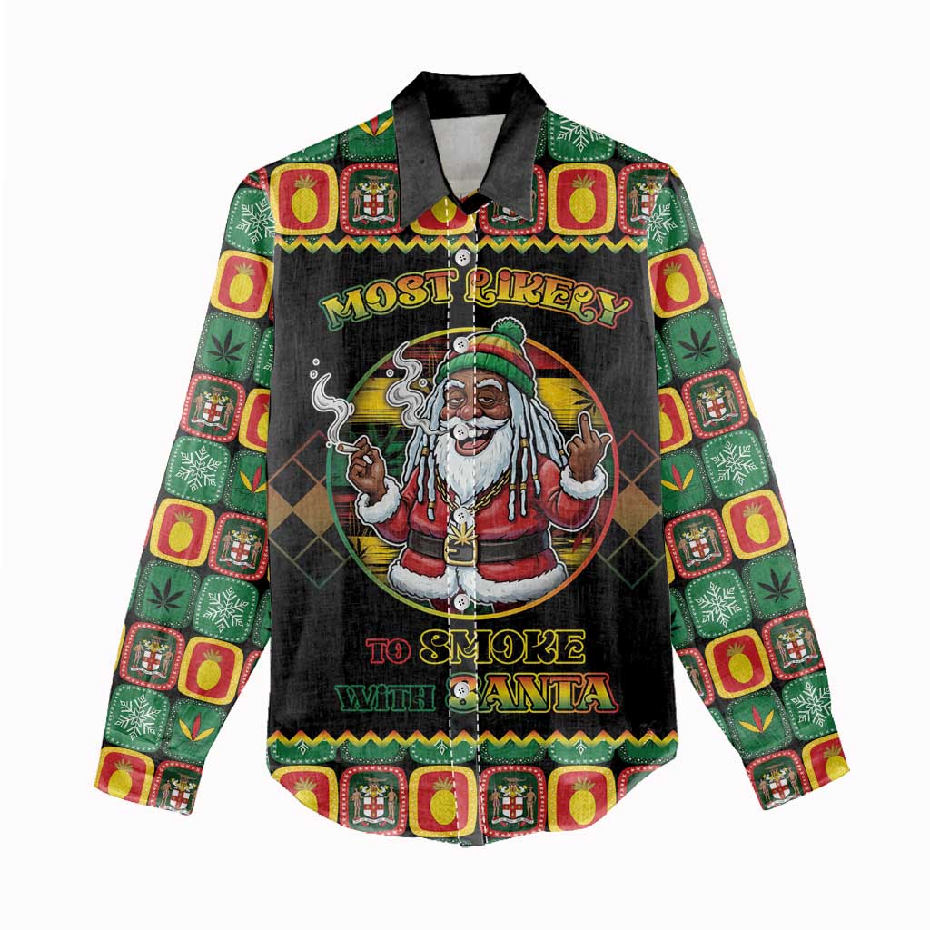 Afro-Jamaicans Christmas Women Casual Shirt Most Likely To Smoke With Santa - African Pride