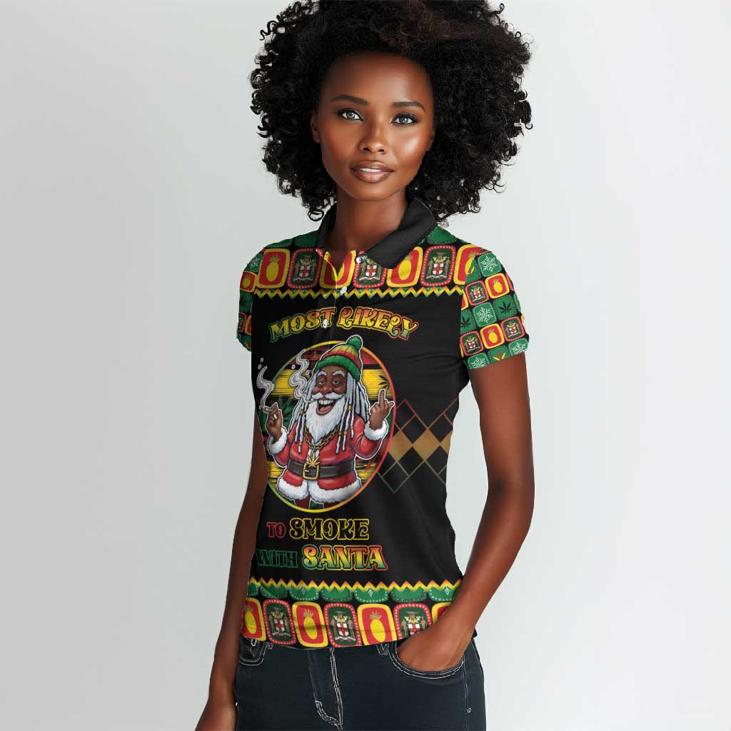 Afro-Jamaicans Christmas Women Polo Shirt Most Likely To Smoke With Santa - African Pride