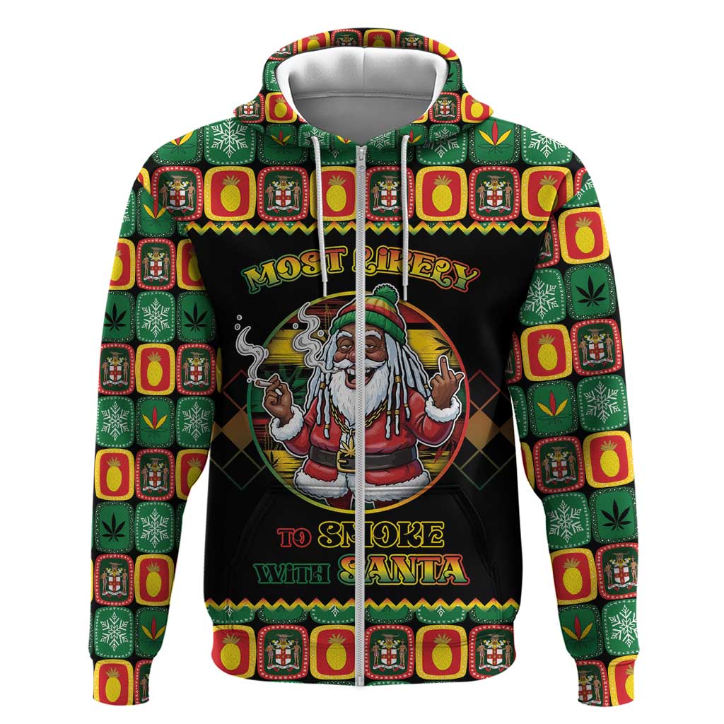 Afro-Jamaicans Christmas Zip Hoodie Most Likely To Smoke With Santa - African Pride