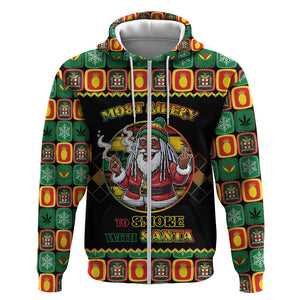 Afro-Jamaicans Christmas Zip Hoodie Most Likely To Smoke With Santa - African Pride