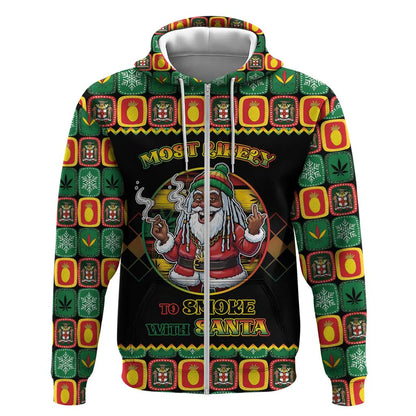 Afro-Jamaicans Christmas Zip Hoodie Most Likely To Smoke With Santa - African Pride