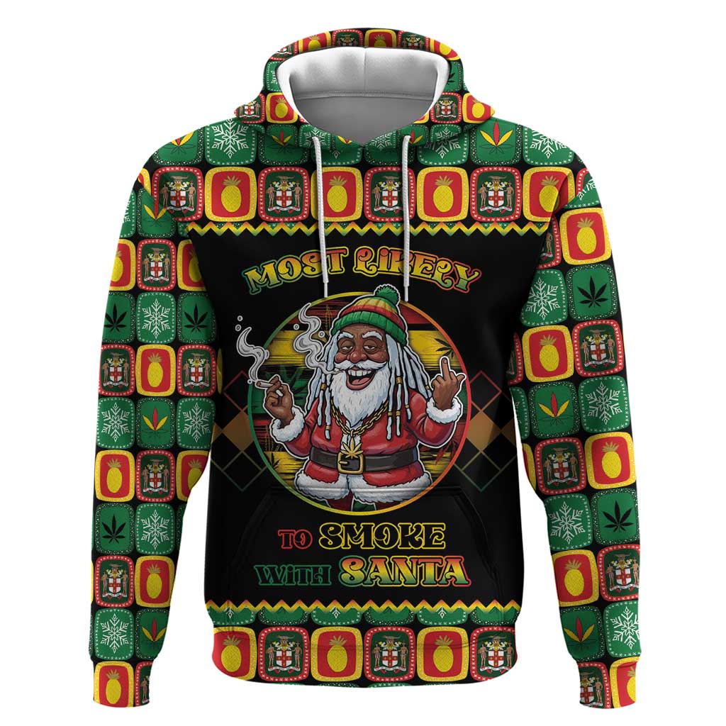 Afro-Jamaicans Christmas Zip Hoodie Most Likely To Smoke With Santa - African Pride