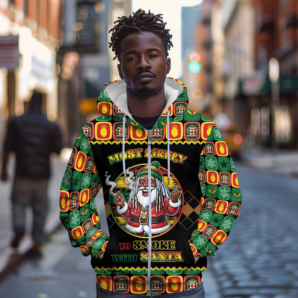 Afro-Jamaicans Christmas Zip Hoodie Most Likely To Smoke With Santa - African Pride