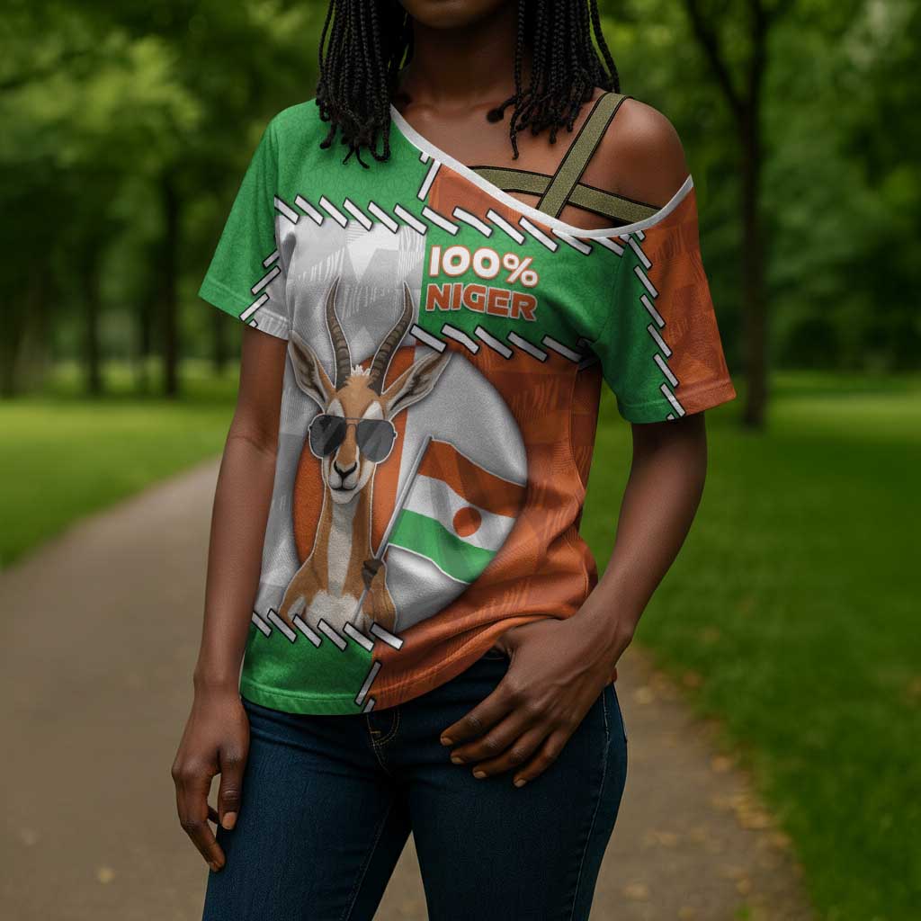 Personalized Niger Cross Shoulder Shirt Dama Gazelle Waving Flag Funny Style
