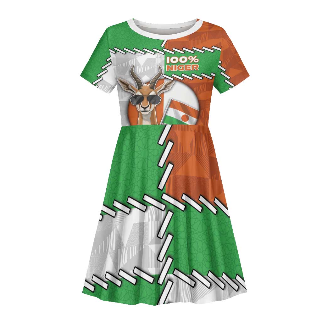 Personalized Niger Kid Short Sleeve Dress Dama Gazelle Waving Flag Funny Style