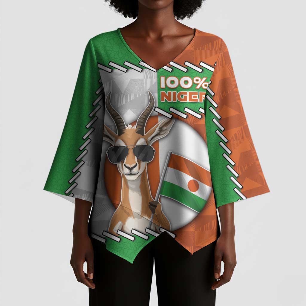 Personalized Niger Kimono Sleeve Blouse Dama Gazelle Waving Flag Funny Style