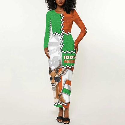 Personalized Niger Long Sleeve Bodycon Dress Dama Gazelle Waving Flag Funny Style