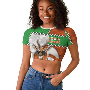 Personalized Niger Raglan Cropped T shirt Dama Gazelle Waving Flag Funny Style