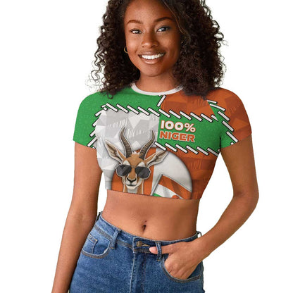 Personalized Niger Raglan Cropped T shirt Dama Gazelle Waving Flag Funny Style