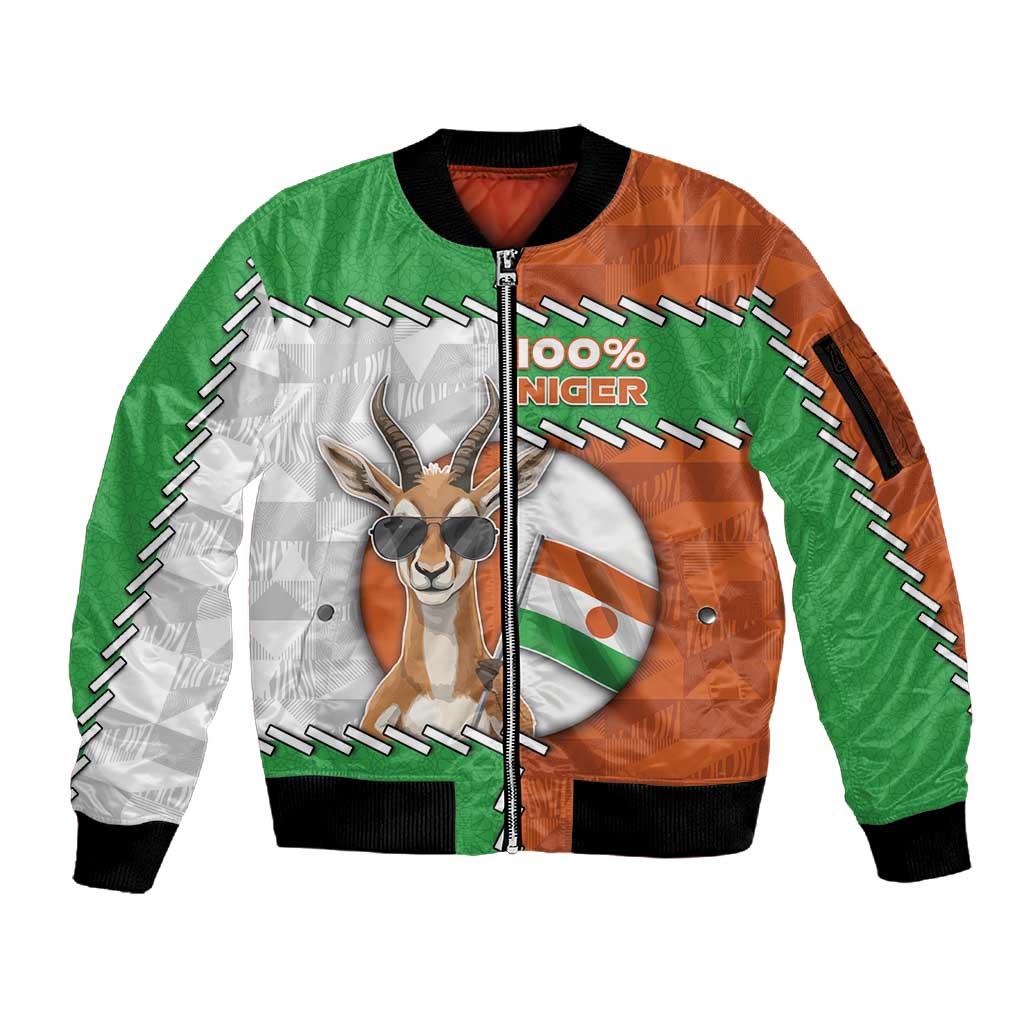 Personalized Niger Sleeve Zip Bomber Jacket Dama Gazelle Waving Flag Funny Style