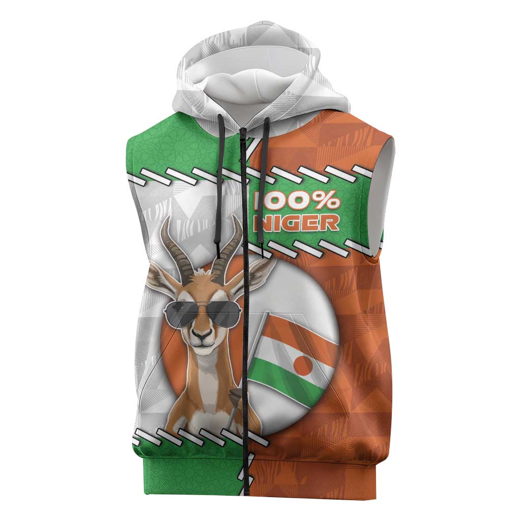 Personalized Niger Sleeveless Zip Hoodie Dama Gazelle Waving Flag Funny Style