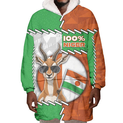 Personalized Niger Wearable Blanket Hoodie Dama Gazelle Waving Flag Funny Style