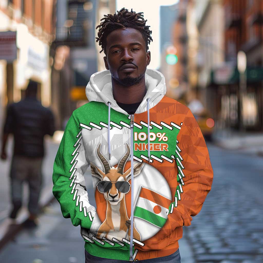 Personalized Niger Zip Hoodie Dama Gazelle Waving Flag Funny Style