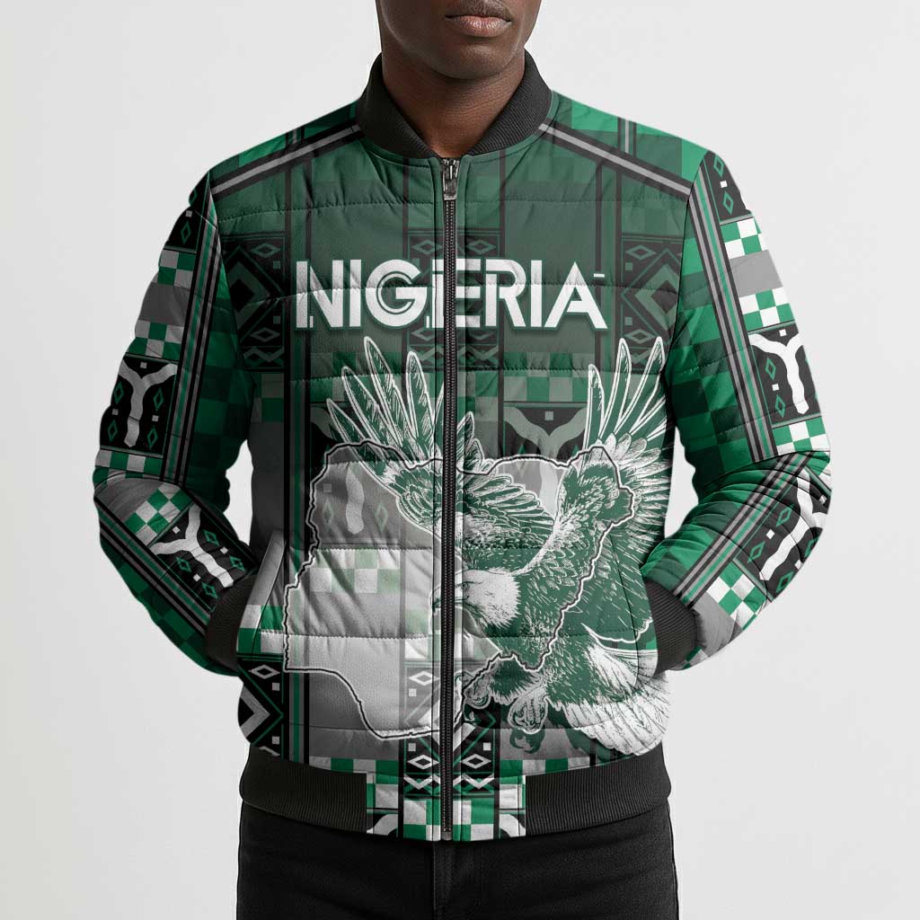 Personalized Nigeria Bomber Puffer Jacket Eagle With Tribal Patterns