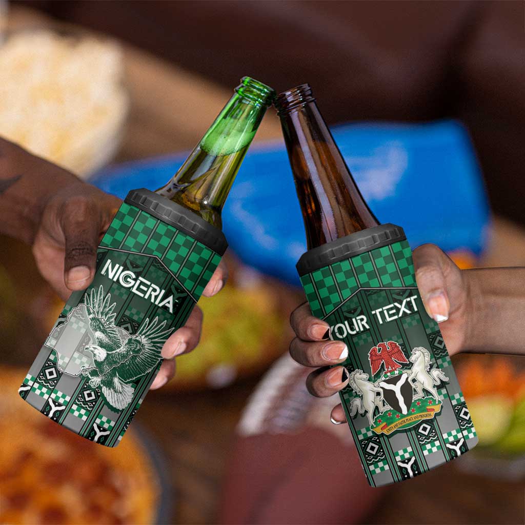 Personalized Nigeria 4 in 1 Can Cooler Tumbler Eagle With Tribal Patterns