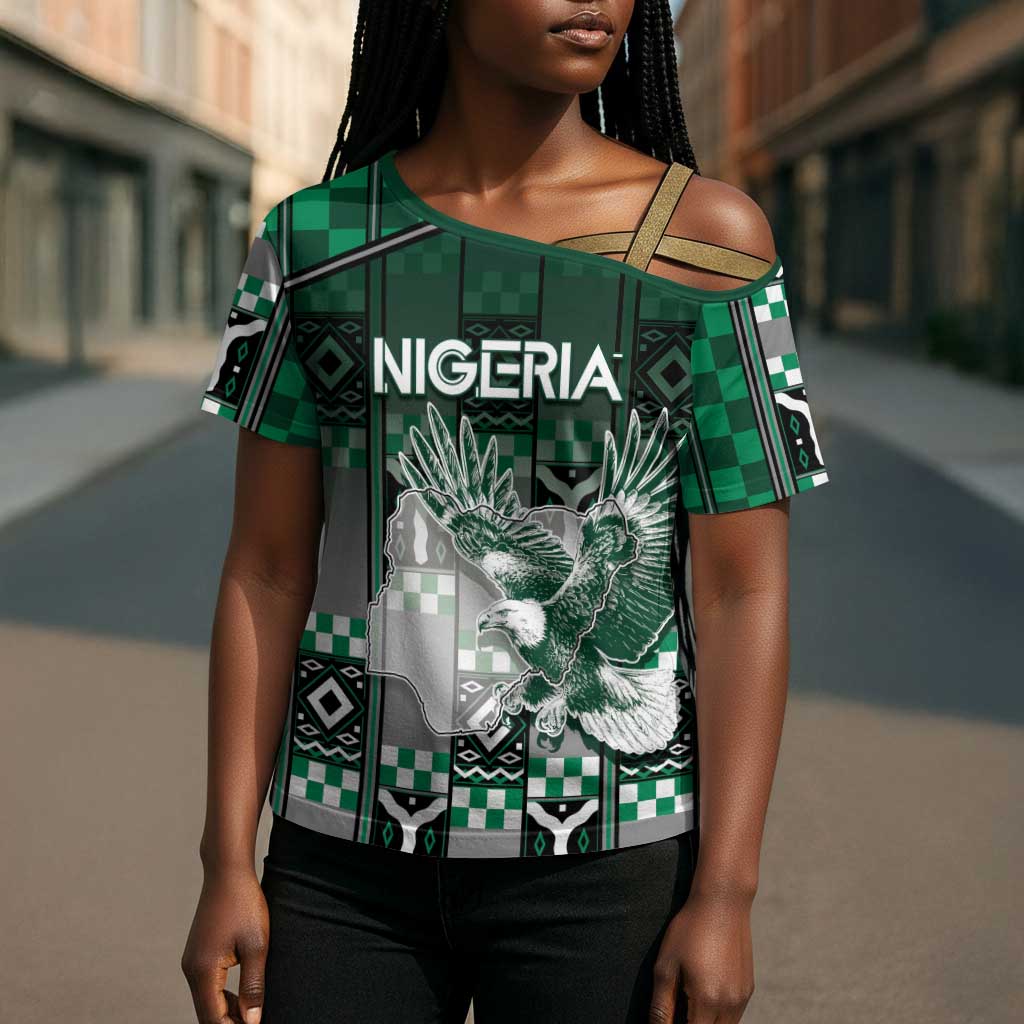 Personalized Nigeria Cross Shoulder Shirt Eagle With Tribal Patterns