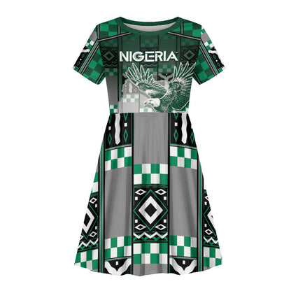Personalized Nigeria Kid Short Sleeve Dress Eagle With Tribal Patterns