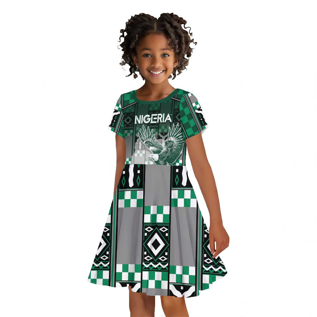 Personalized Nigeria Kid Short Sleeve Dress Eagle With Tribal Patterns