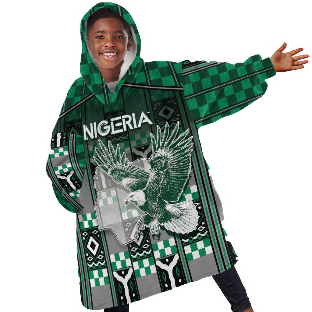 Personalized Nigeria Kid Wearable Blanket Hoodie Eagle With Tribal Patterns