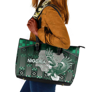 Nigeria Leather Tote Bag Eagle With Tribal Patterns