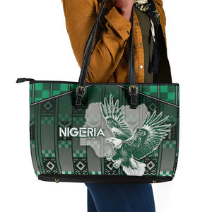 Nigeria Leather Tote Bag Eagle With Tribal Patterns