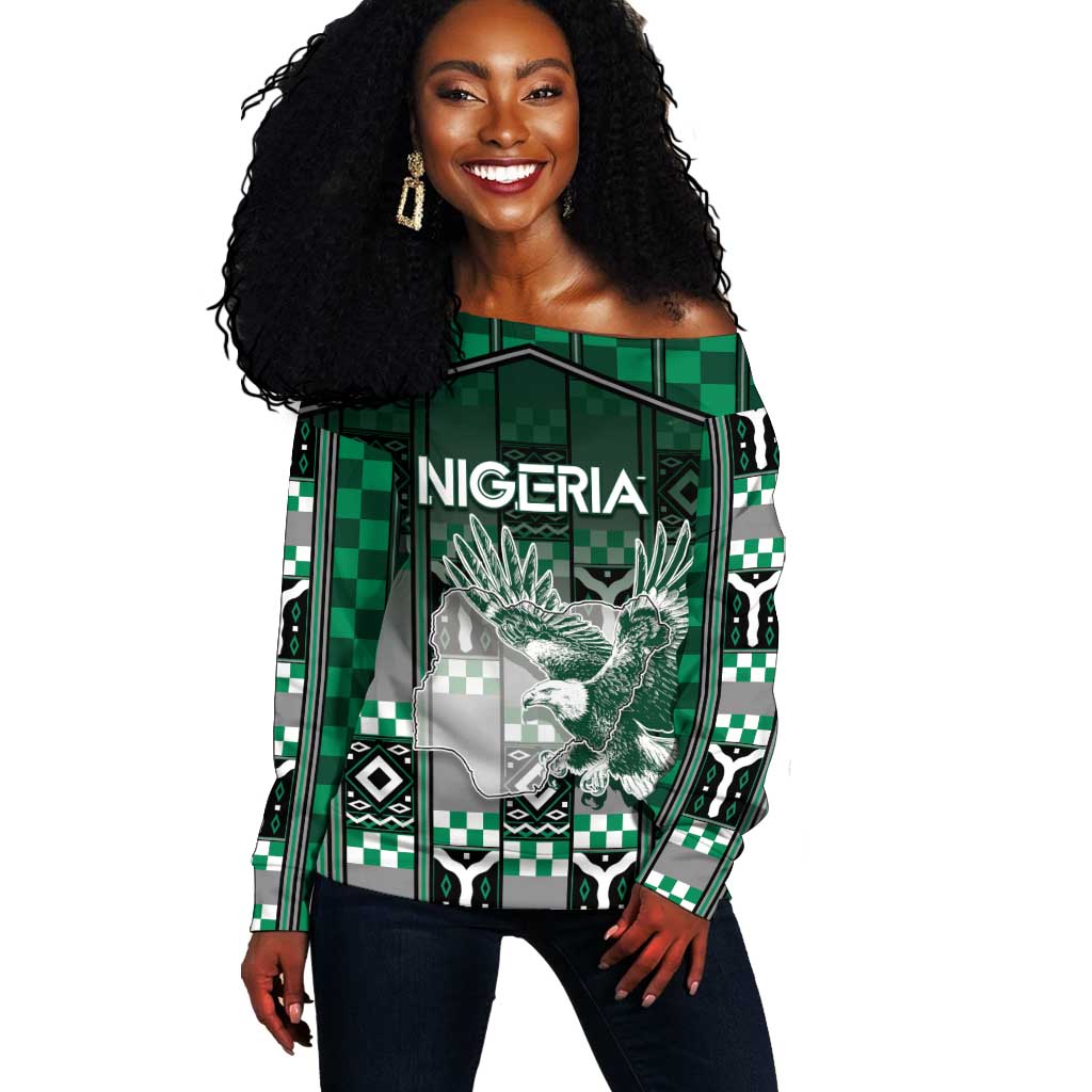 Personalized Nigeria Off Shoulder Sweater Eagle With Tribal Patterns
