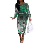 Personalized Nigeria Off The Shoulder Long Sleeve Dress Eagle With Tribal Patterns