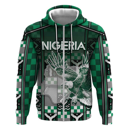Personalized Nigeria Zip Hoodie Eagle With Tribal Patterns