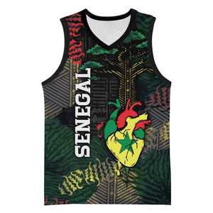 Personalized Senegal Basketball Jersey Heart Baobab Art Grunge Style