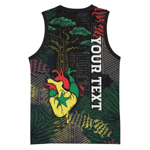 Personalized Senegal Basketball Jersey Heart Baobab Art Grunge Style