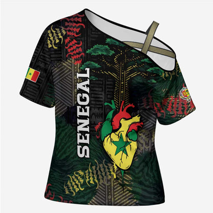 Personalized Senegal Cross Shoulder Shirt Heart Baobab Art Grunge Style