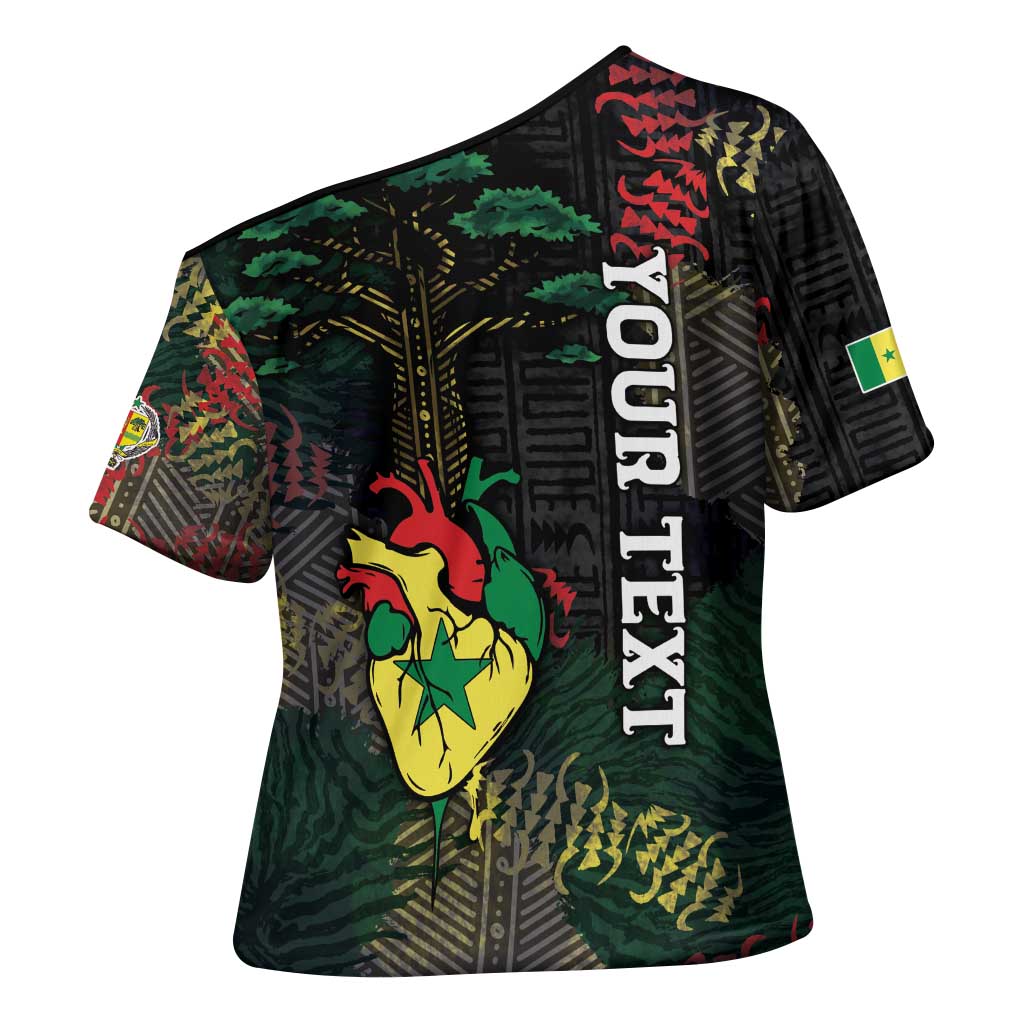 Personalized Senegal Cross Shoulder Shirt Heart Baobab Art Grunge Style