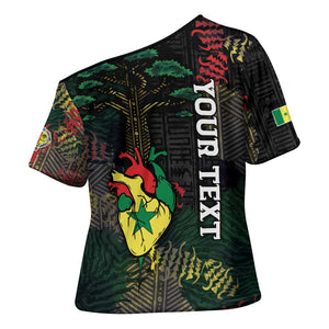 Personalized Senegal Cross Shoulder Shirt Heart Baobab Art Grunge Style