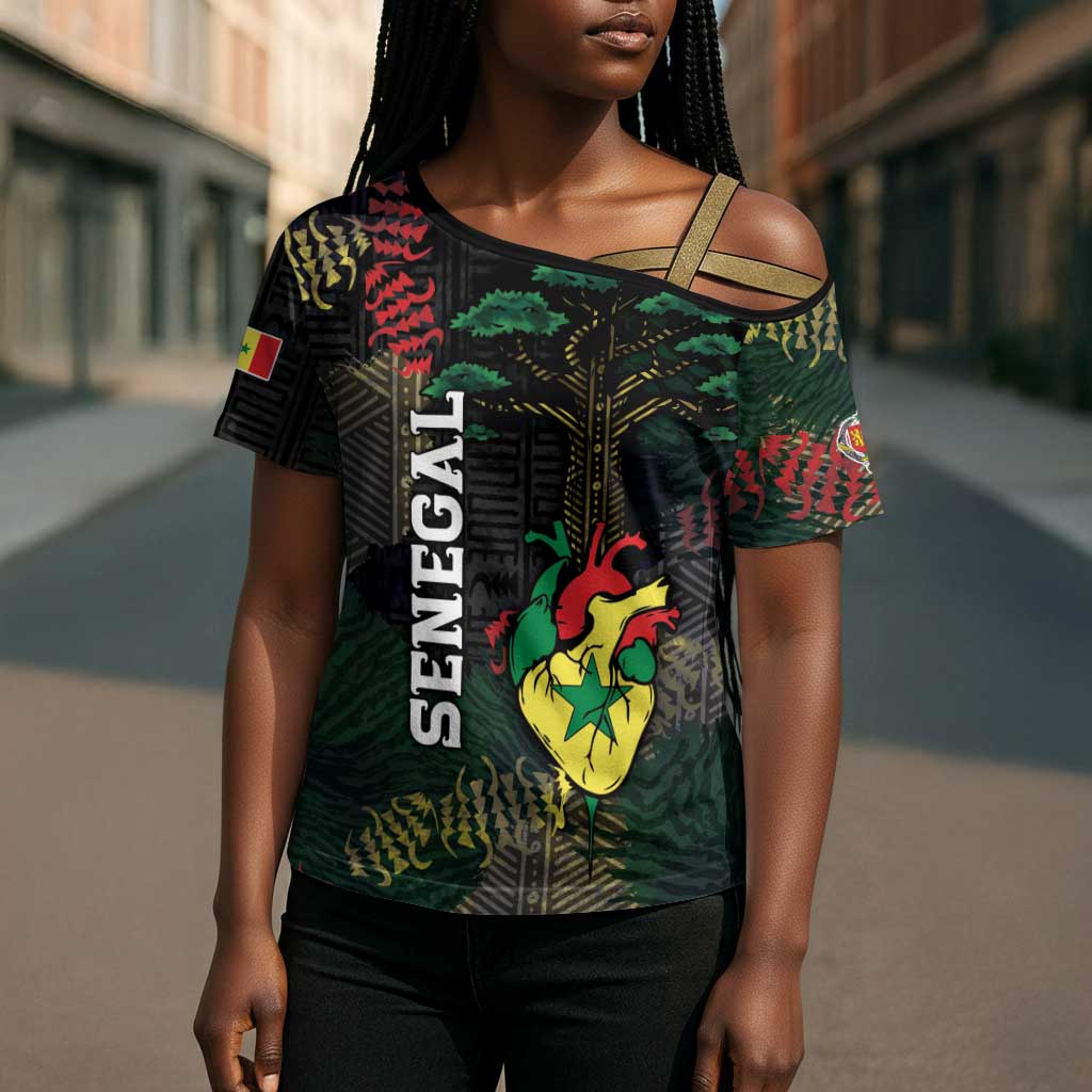 Personalized Senegal Cross Shoulder Shirt Heart Baobab Art Grunge Style