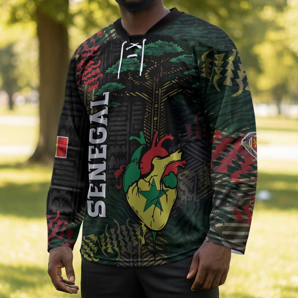 Personalized Senegal Hockey Jersey Heart Baobab Art Grunge Style