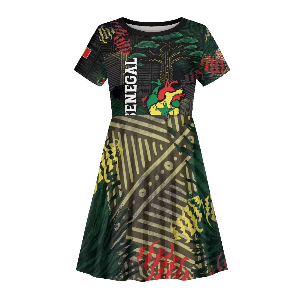 Personalized Senegal Kid Short Sleeve Dress Heart Baobab Art Grunge Style