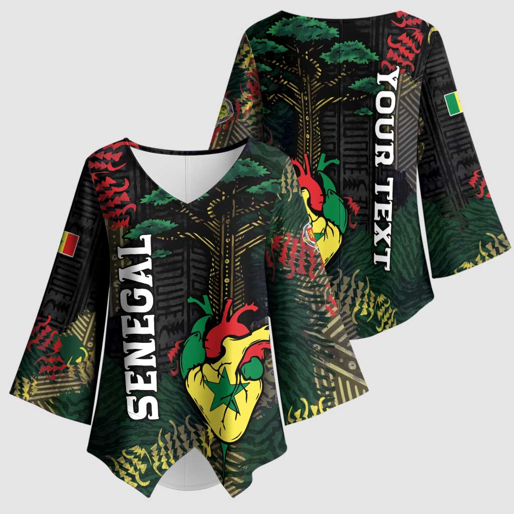 Personalized Senegal Kimono Sleeve Blouse Heart Baobab Art Grunge Style