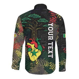 Personalized Senegal Long Sleeve Button Shirt Heart Baobab Art Grunge Style