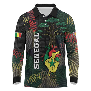 Personalized Senegal Long Sleeve Polo Shirt Heart Baobab Art Grunge Style