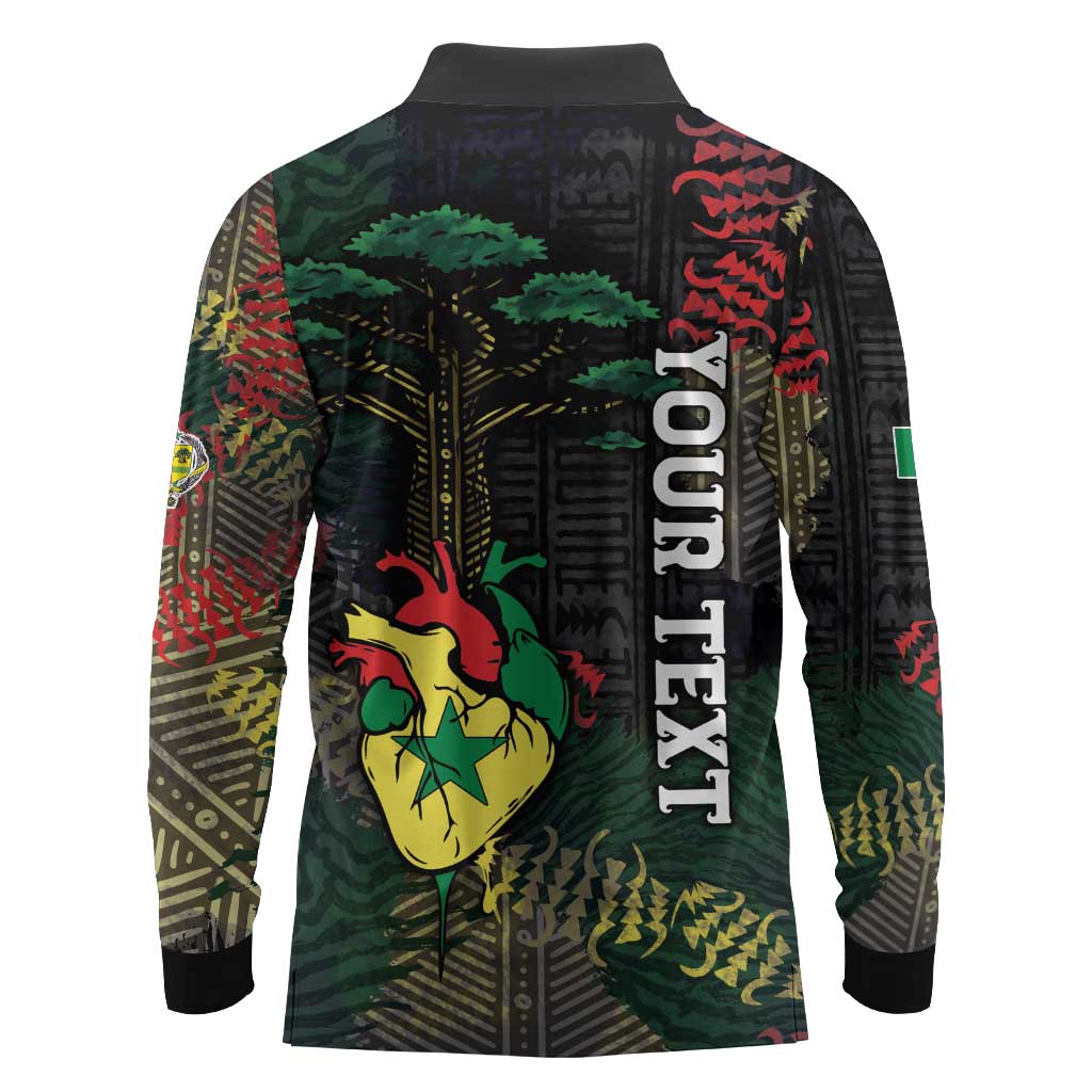 Personalized Senegal Long Sleeve Polo Shirt Heart Baobab Art Grunge Style