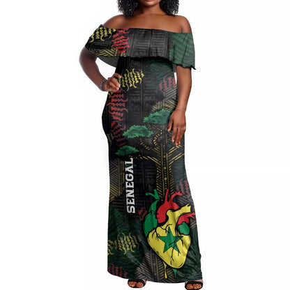 Personalized Senegal Off Shoulder Maxi Dress Heart Baobab Art Grunge Style