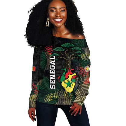 Personalized Senegal Off Shoulder Sweater Heart Baobab Art Grunge Style