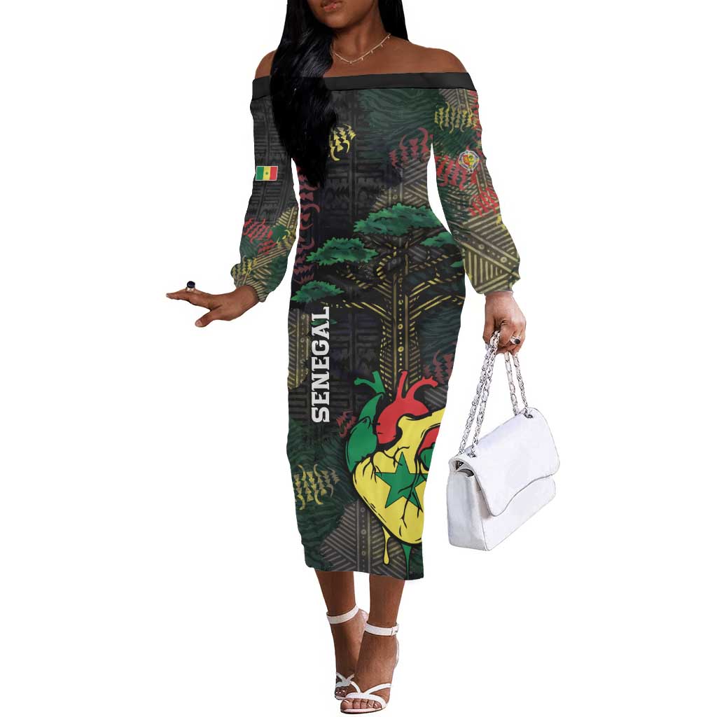 Personalized Senegal Off The Shoulder Long Sleeve Dress Heart Baobab Art Grunge Style
