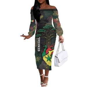 Personalized Senegal Off The Shoulder Long Sleeve Dress Heart Baobab Art Grunge Style