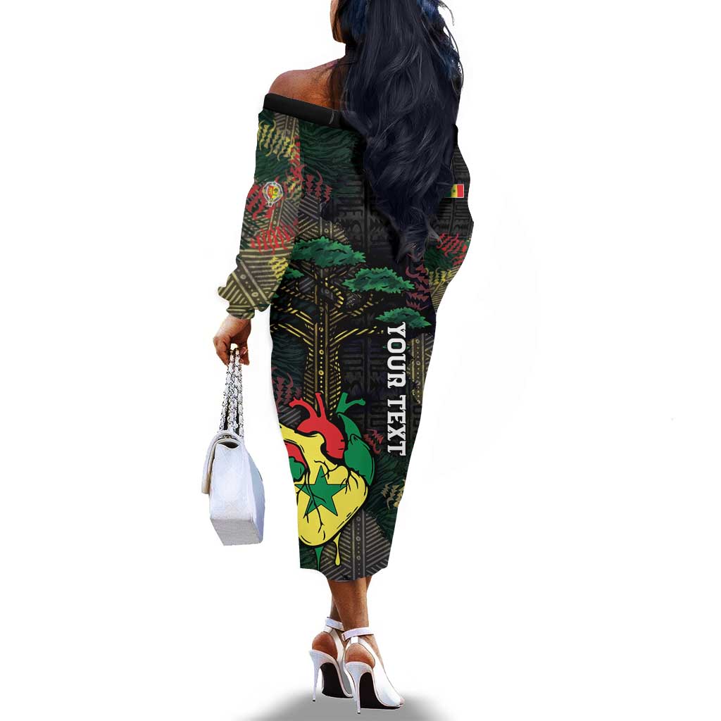 Personalized Senegal Off The Shoulder Long Sleeve Dress Heart Baobab Art Grunge Style