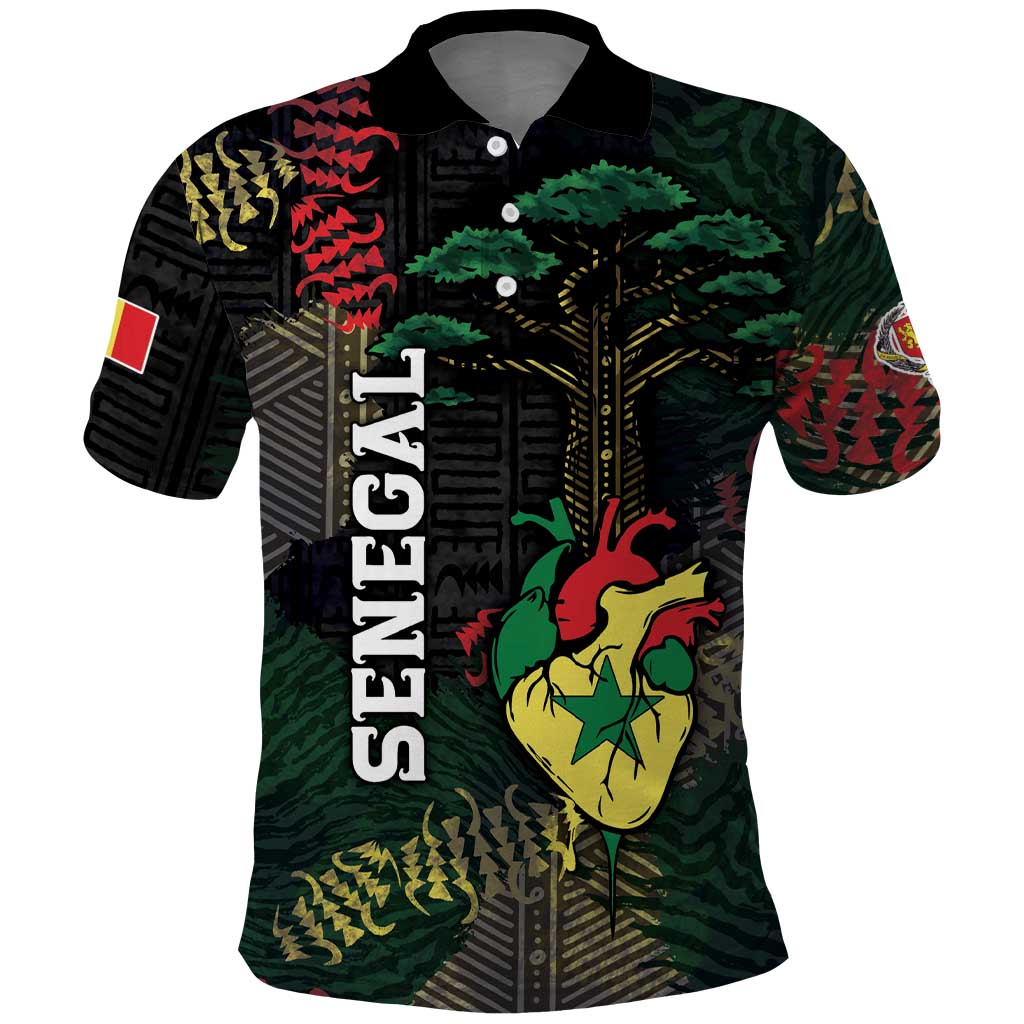 Personalized Senegal Polo Shirt Heart Baobab Art Grunge Style