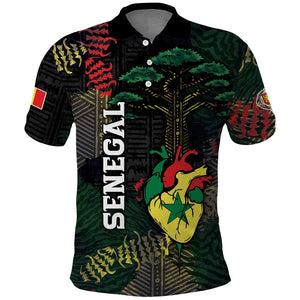 Personalized Senegal Polo Shirt Heart Baobab Art Grunge Style