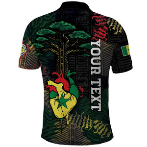 Personalized Senegal Polo Shirt Heart Baobab Art Grunge Style